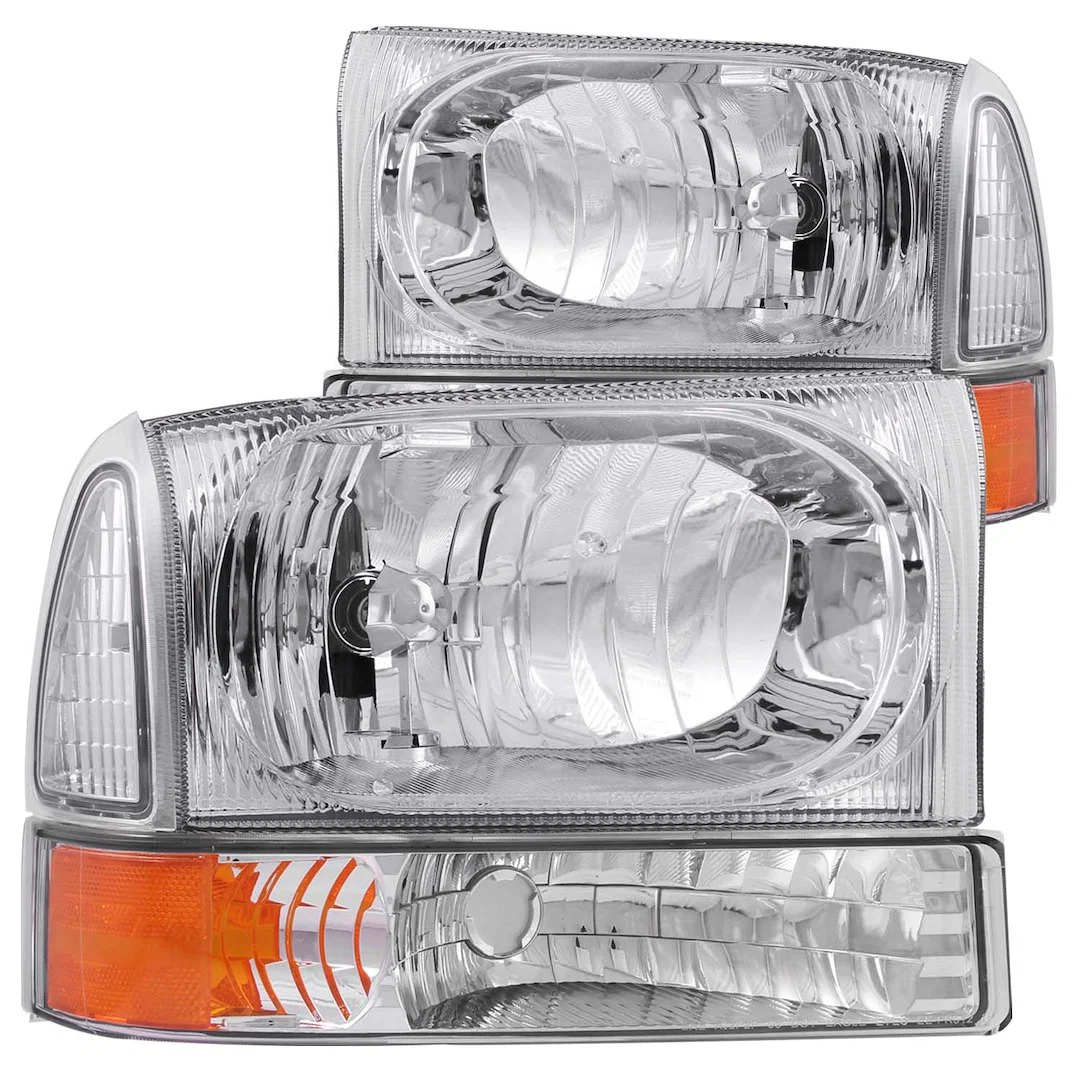 111081 – ANZO Headlight Assembly, Halogen Bulb Standard Beam Clear Lens With Amber Reflectors Chrome Housing Set Of 2...